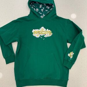 Overtime Hoodie Women L Green Excellent Daisy Floral Streetwear Sweatshirt